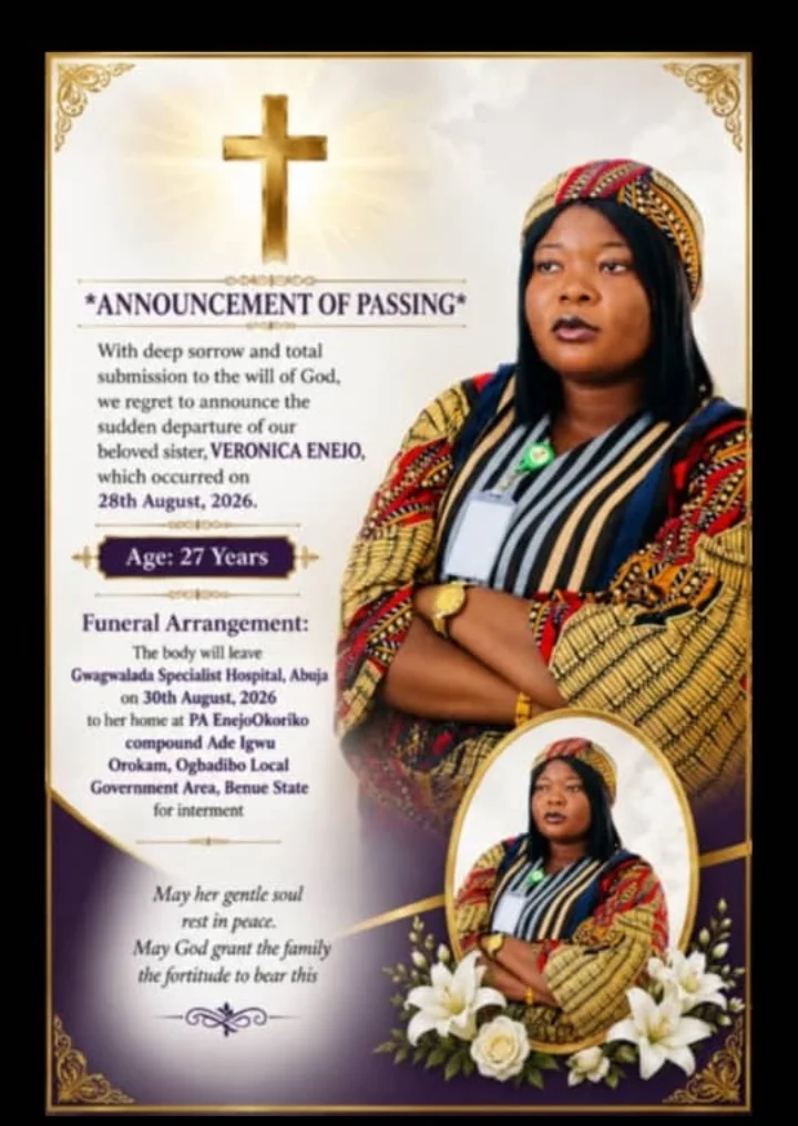 Tragedy and Tears as 27-Year-Old Veronica Enejo Passes Away; Community Mourns as Final Rites Begin in Benue State